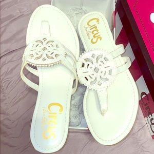 White Sam Edelman flip flops